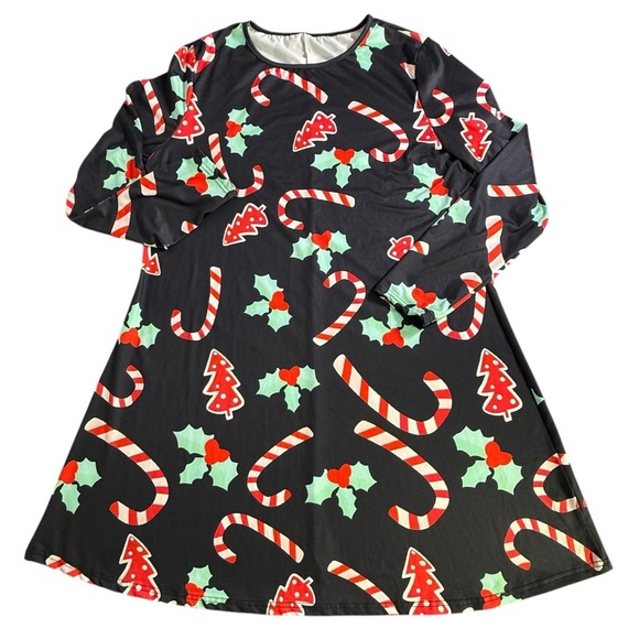 Dresses & Skirts - Christmas Holiday Long Sleeve Stretchy Black Dress Candy Canes Women Sz XXL